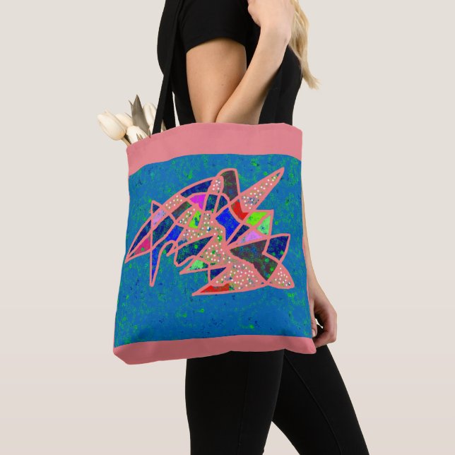 Tote Bag Art rose et bleu à motif (De près)