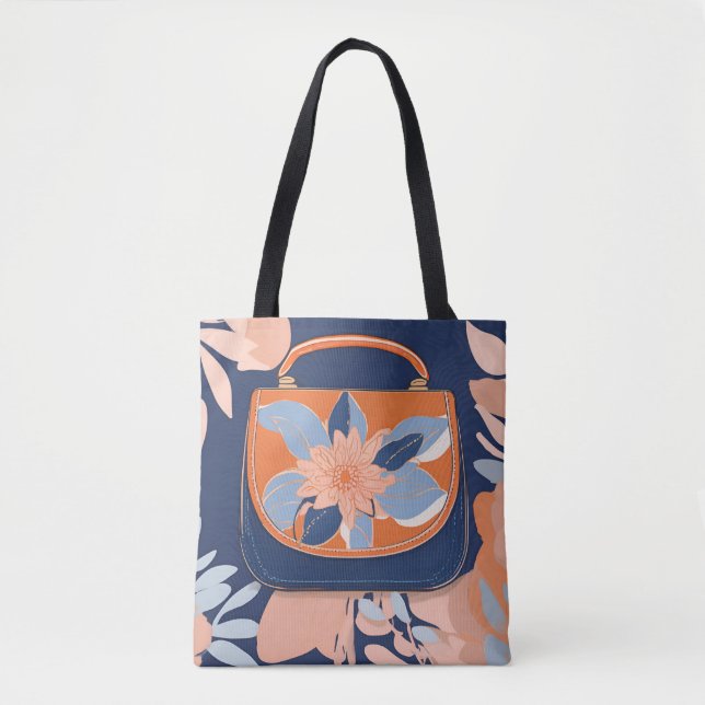 Tote Bag Art Tropical Orange Blue AI (Devant)
