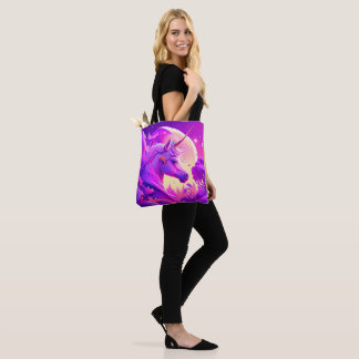 Tote Bag Art unicorne rose et violet de nuit