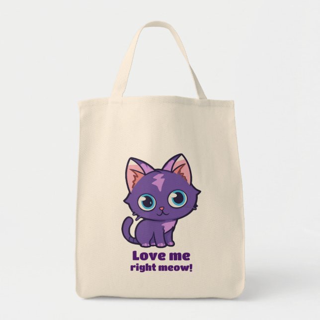 Tote Bag Art vectoriel de chat Anime Violet (Devant)