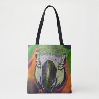 Tote Bag Art Visage Parrographique En Macao Bleu Et Or