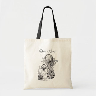 Tote Bag Art Zen floral noir et blanc -