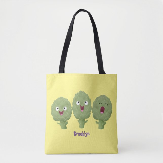 Tote Bag Artichauts chantants mignons dessin animé végétal (Devant)