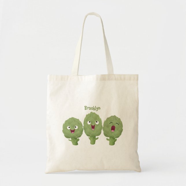 Tote Bag Artichauts chantants mignons dessin animé végétal (Devant)