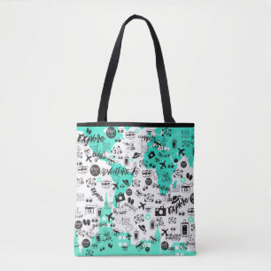 Tote Bag Articles de voyage tendance Typographie Motif Turq