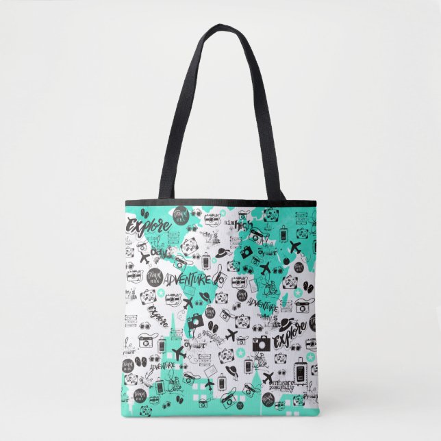 Tote Bag Articles de voyage tendance Typographie Motif Turq (Devant)
