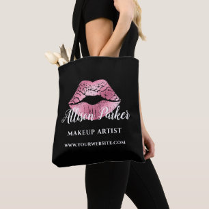 Tote Bag Artiste de maquillage de lèvres rose noire