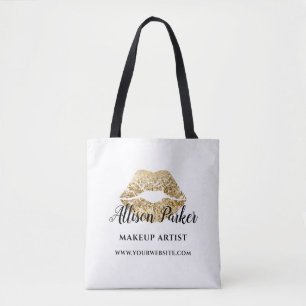Tote Bag Artiste de Maquillage Élégant Lèvres Dorées