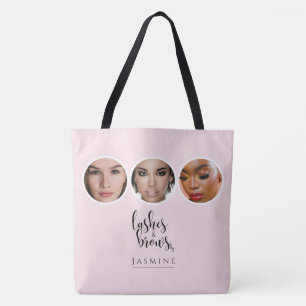 Tote Bag Artiste Élégante Cils et Sourcils Rose Pâle 3 Phot