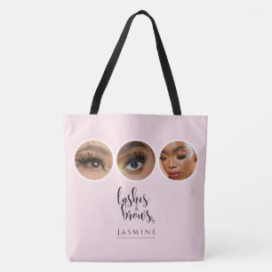 Tote Bag Artiste Élégante Rose Pâle 3 Photo Cils & Sourcils