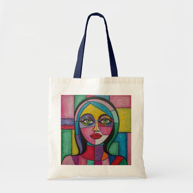 Tote Bag Artsy Fun Whimsical Modern Abstract Face Colorful  (Devant)