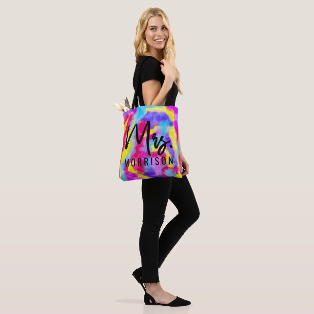 Tote Bag Artsy Modern Neon Couleur Arc-en-ciel coloré (Sur le modèle)