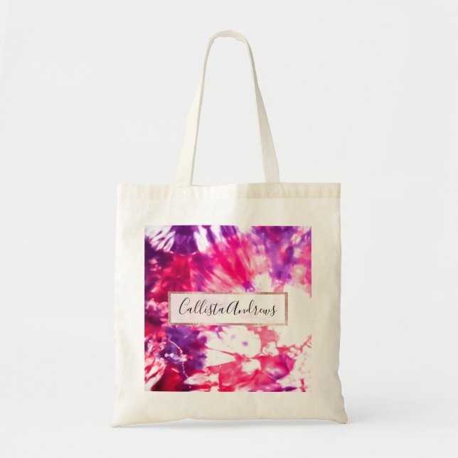 Tote Bag Artsy moderne Abstrait néon rose violet teint de n (Devant)