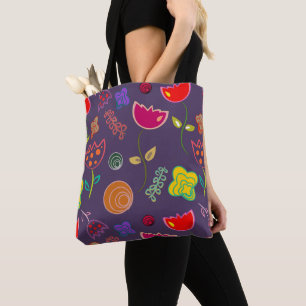 Tote Bag Arty moderne fleurs violettes et roses