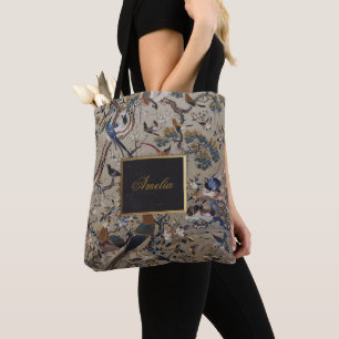Tote Bag asiatique, antique, soie, Peinture, nature, Oiseau