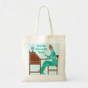 Tote Bag Ask Me About My Book Art Deco Lady Author