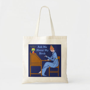 Tote Bag Ask Me About My Book Art Deco Lady Author