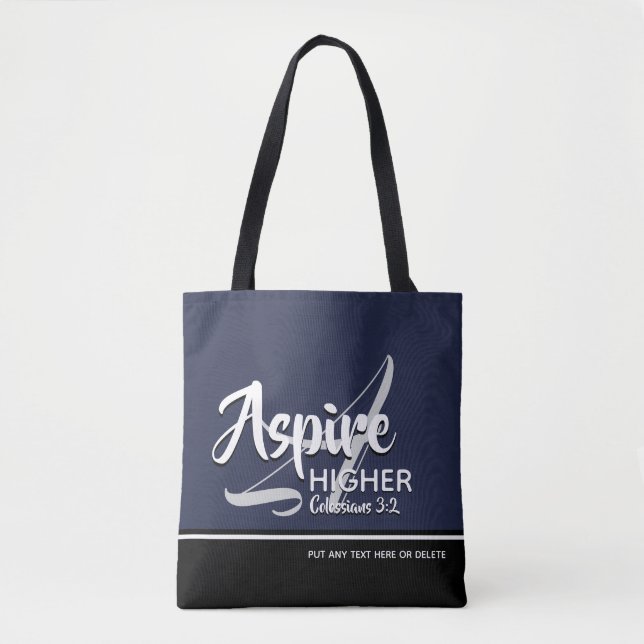 Tote Bag ASPIRER PLUS HAUT Inspiration chrétienne NAVY (Devant)