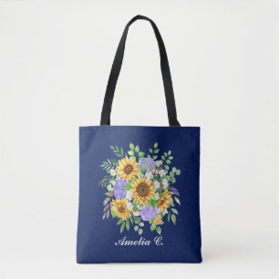 Tote Bag Assez Moderne Tournesol Navy & Design de Fleurs Sa