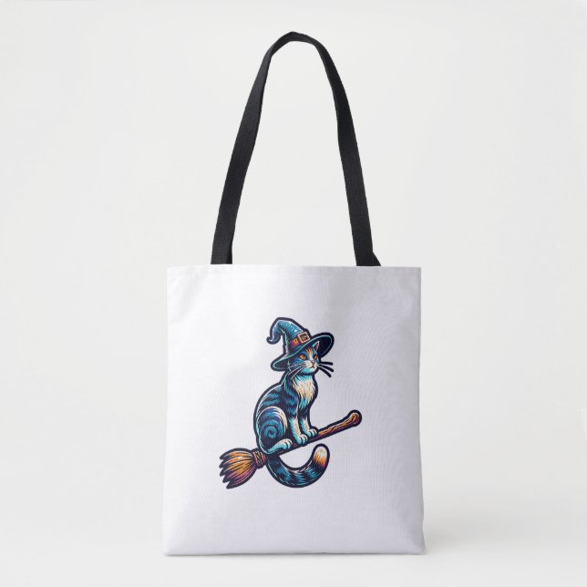Tote Bag Assistant Chat Halloween sorcière Amoureux de les  (Devant)