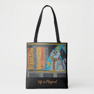 Tote Bag Assistant d'art populaire Chat Magic Fun Scholar