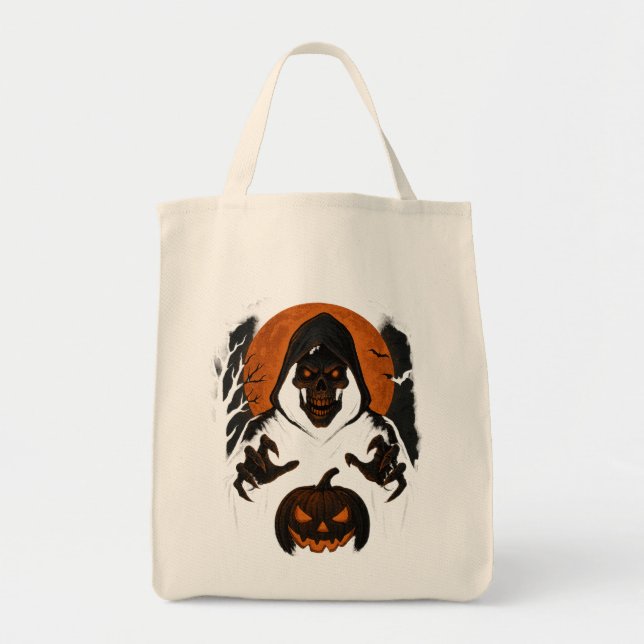 Tote Bag Assistant Halloween effrayant - Crâne à capuchon D (Devant)