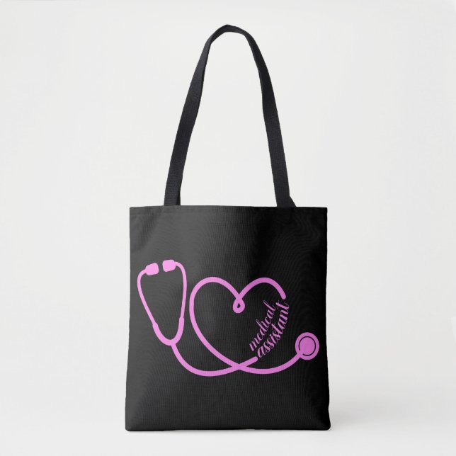 Tote Bag Assistant Médicale Coeur stéthoscope rose (Devant)