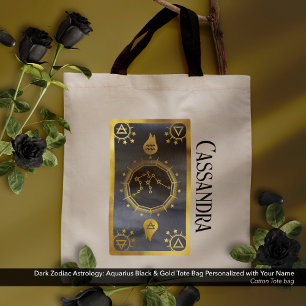 Tote Bag Astrologie Zodiaque foncée : Aquarius Black Gold N