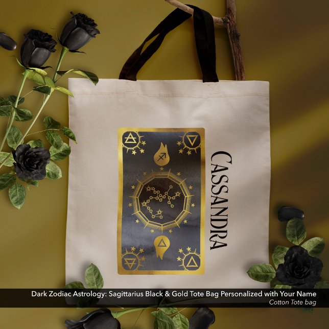 Tote Bag Astrologie zodiaque foncée : Sagittaire Black Gold (Dark Zodiac Astrology: Sagittarius Black Gold Name Tote Bag)