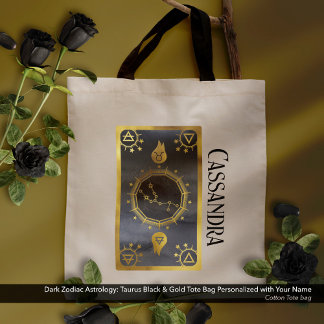 Tote Bag Astrologie Zodiaque foncée : Taurus Black Gold Nom