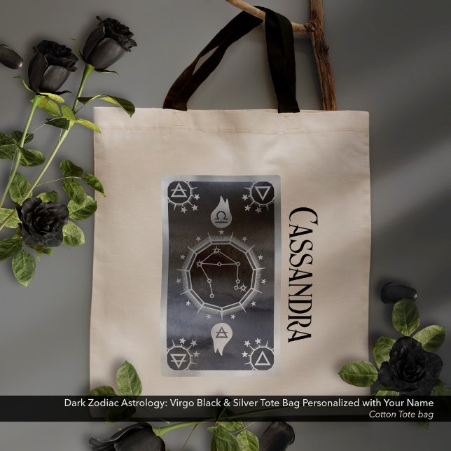 Tote Bag Astrologie Zodiaque foncée : Virgo Black Silver No (Dark Zodiac Astrology: Virgo Black Silver Name Tote Bag)