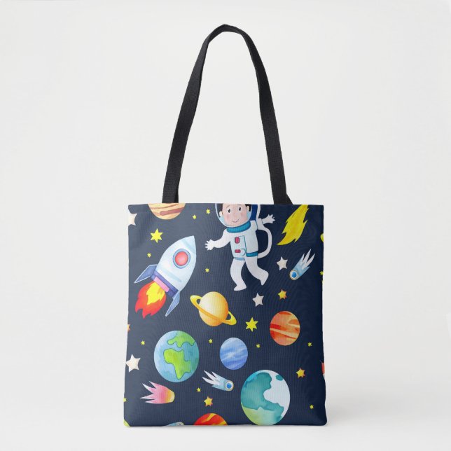 Tote Bag Astronaute dans l'espace Planètes et Fusées Motif (Devant)