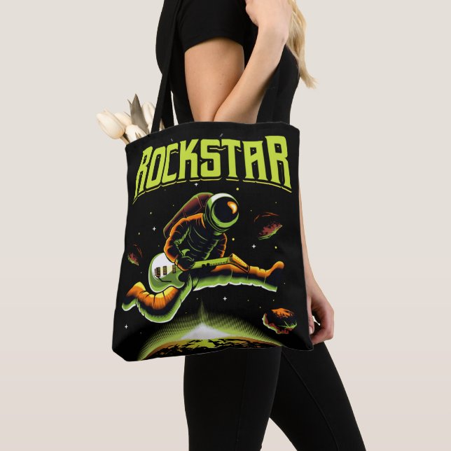 Tote Bag astronaute Rockstar jouant de la guitare dans l'es (De près)