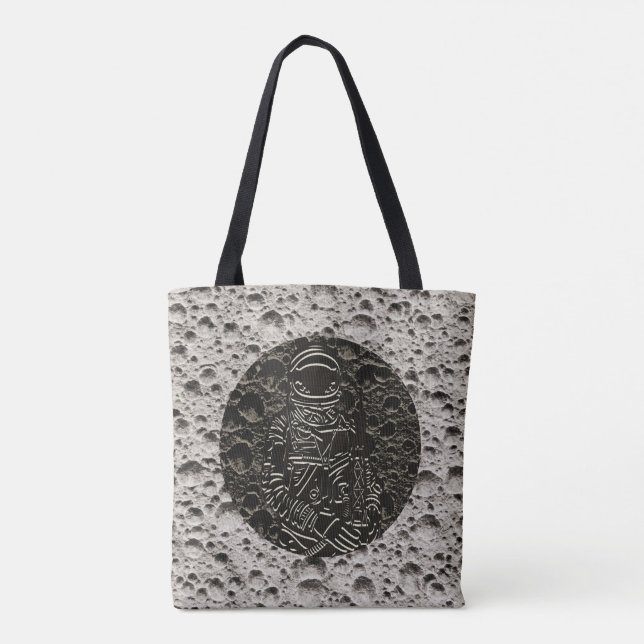 Tote Bag Astronaute sur la Lune Espace Noir & Gris (Dos)