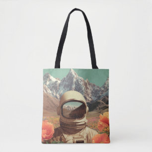 Tote Bag Astronaute Surréaliste Dans Un Champ De Fleurs