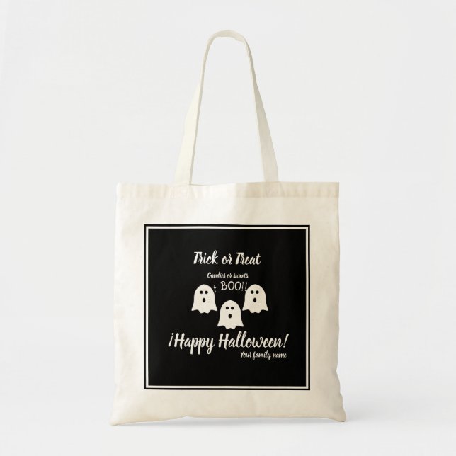Tote Bag astuce ou régal, nom, halloween personnalisé, boo  (Devant)