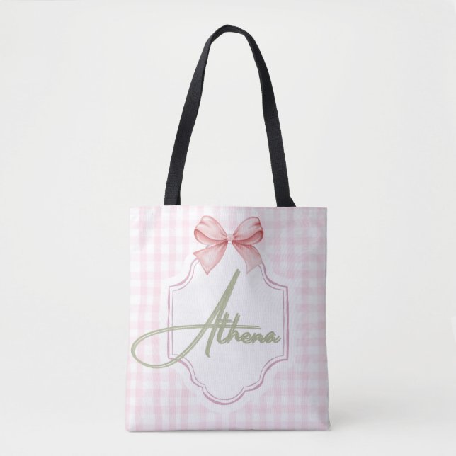 Tote Bag Athena Baby Girl Nursery Bow&En vichy personnalisé (Devant)