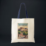 Tote Bag Athens Grèce Illustration Voyage Art Vintage<br><div class="desc">Athènes design de voyage vectoriel rétro. La ville est encore dominée par des monuments du Vème siècle avant JC,  dont l'Acropole,  une citadelle au sommet d'une colline surmontée de bâtiments anciens comme le temple colonné du Parthénon.</div>