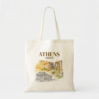 Tote Bag Athens Greece Acropolis Watercolor Sketch Custom
