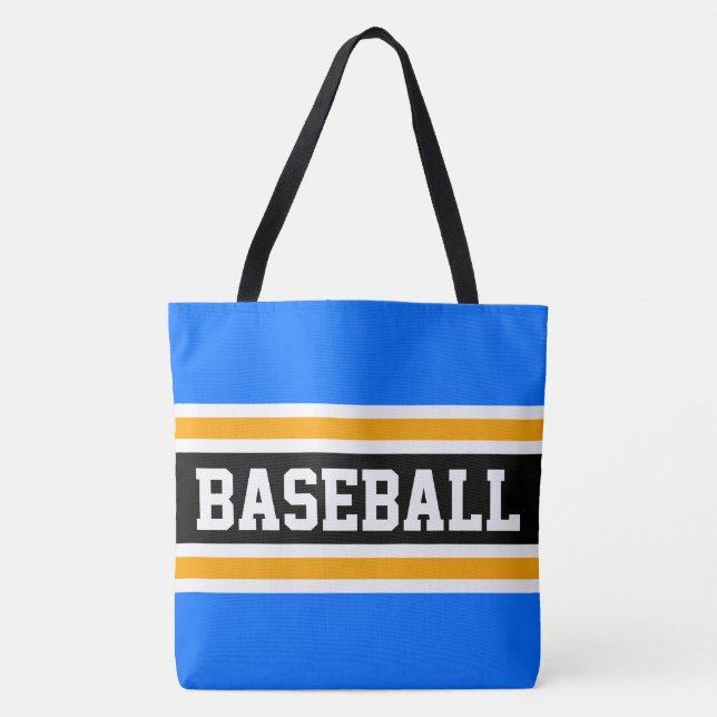 Tote Bag Athlétique BASEBALL Bleu Clair Noir Orange Rayures (Devant)