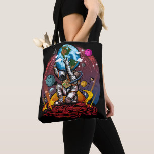 Tote Bag Atlas Astronaute Tenant la Terre Mars Galaxie Cosm