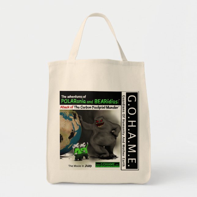 Tote Bag Attaque du monstre d'empreinte de pas de carbone (Devant)