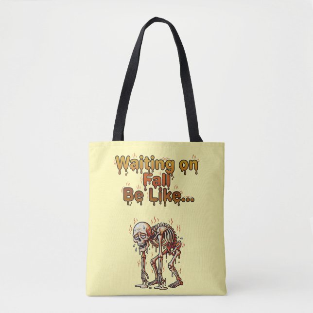 Tote Bag Attendre l'automne comme – Squelette drôle qui fon (Devant)