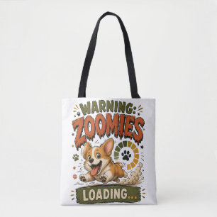 Tote Bag "Attention Zooms en charge"Fun Corgi Amateur rétr
