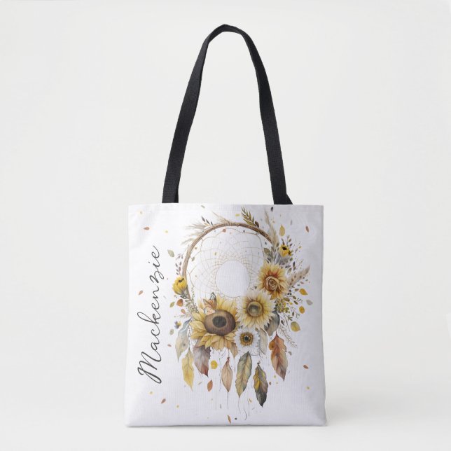 Tote Bag Attrape-rêve bohème à l'aquarelle (Devant)