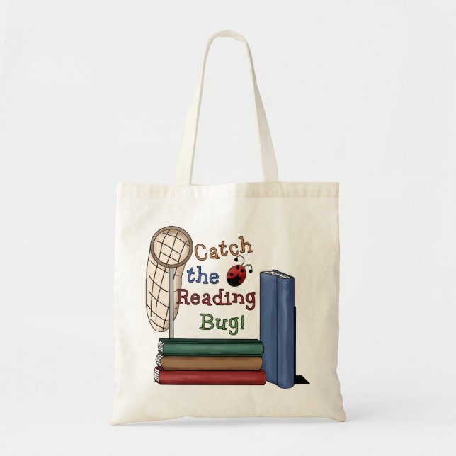 Tote Bag Attraper la lecture Bug Cute School Library Livres (Devant)