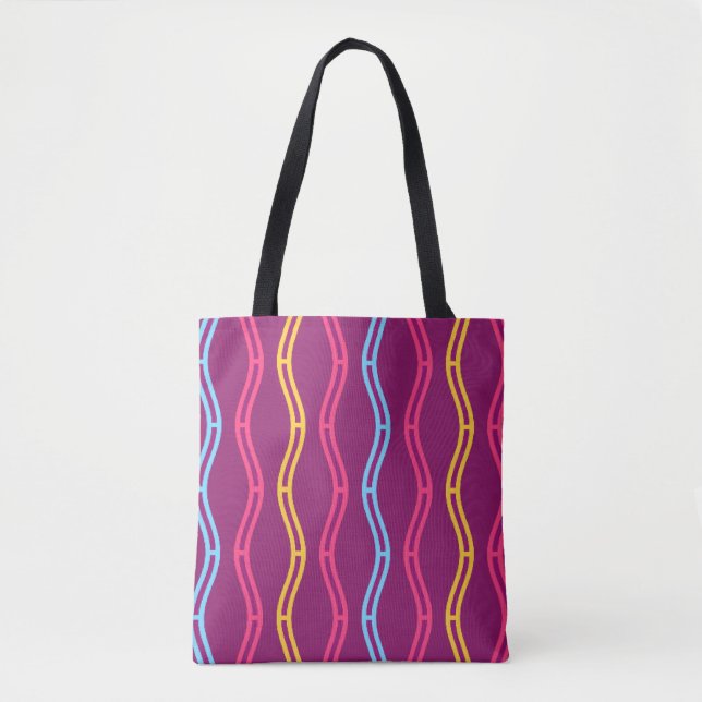 Tote Bag Attrapeur d'attention Rose Bleu Or Vagues Violet (Devant)