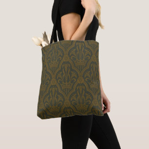Tote Bag Audsley Or Vintage Gold Lily Couronne Vert Damassé