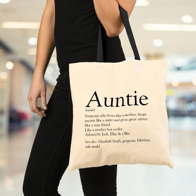 Tote Bag Auntie Définition Quota Black and White (Auntie Definition Quote Black and White Tote Bag)