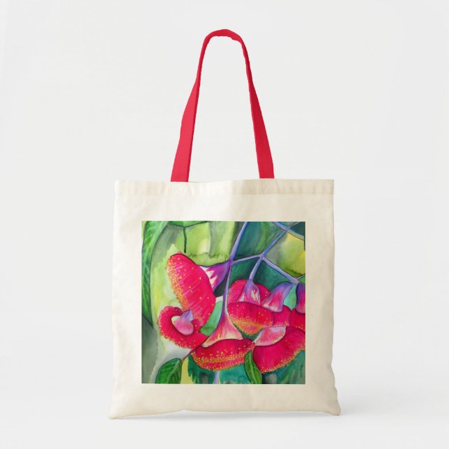Tote Bag Australian red flowering gumnuts watercolor art (Devant)